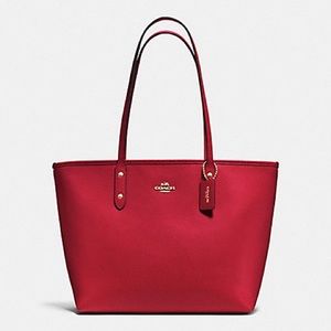 CITY ZIP TOTE IN CROSSGRAIN LEATHER GOLD/TRUE RED